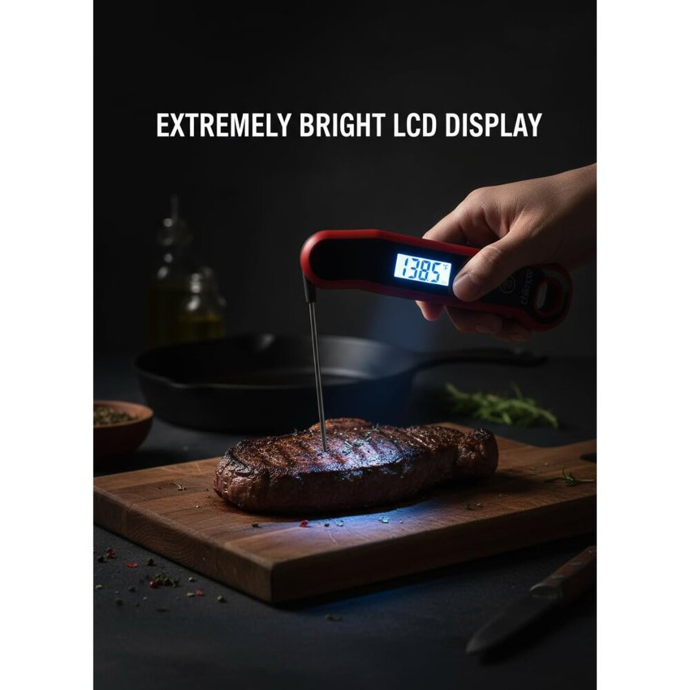 Instant Read Meat Thermometer Digital with Auto Rotate Large LCD Display & Sleep - Picture 6 of 7